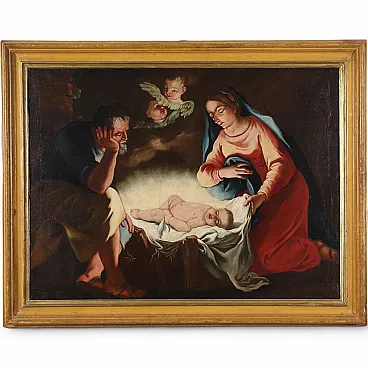 Adoration of the Baby Jesus, oil on vancas, 18th century