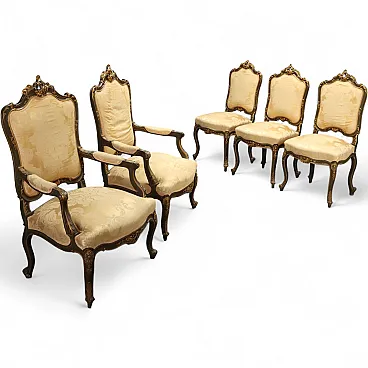 5 Baroque style chairs and armchairs, 19th century