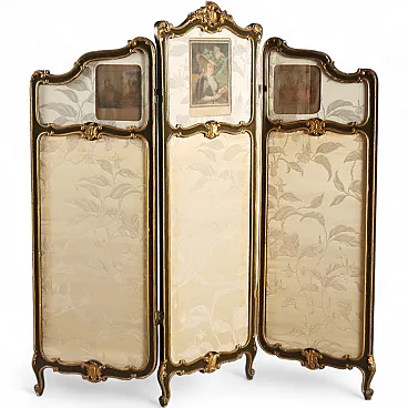 Barocchetto screen in gilded and lacquered wood, 19th century