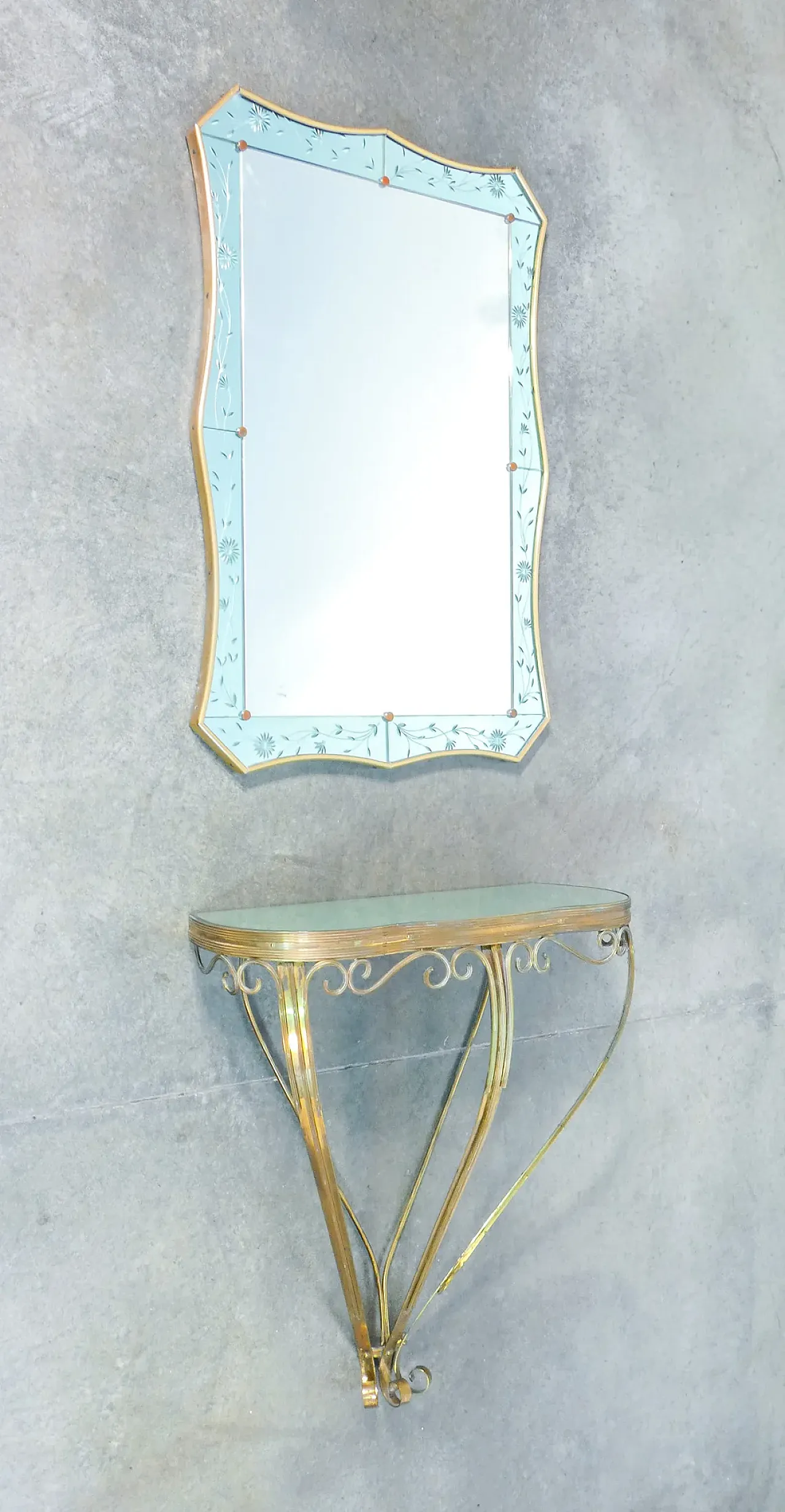 Consolle con specchio di CRISTAL ART, anni '50 1