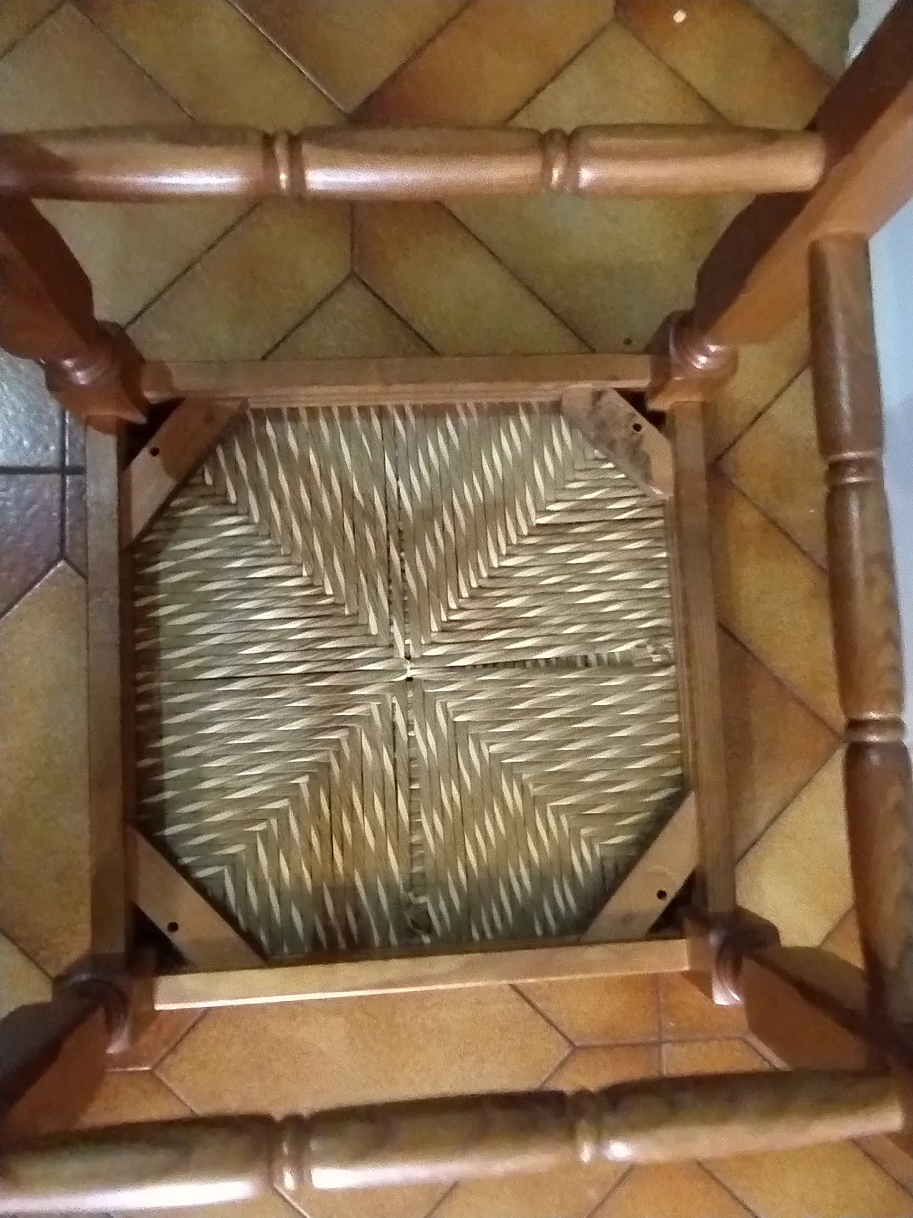 Sgabello rustico con seduta intrecciata, anni '70 3