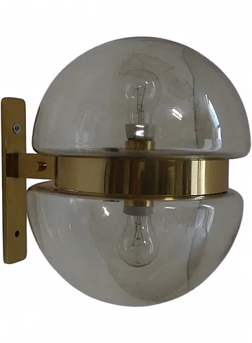 German Amber Glass and Brass Wall Lamp from Peill & Putzler, 1960s