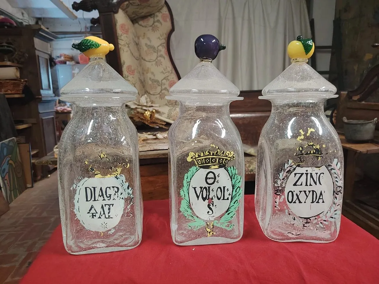 3 Murano blown glass apothecary jars, early 20th century 1