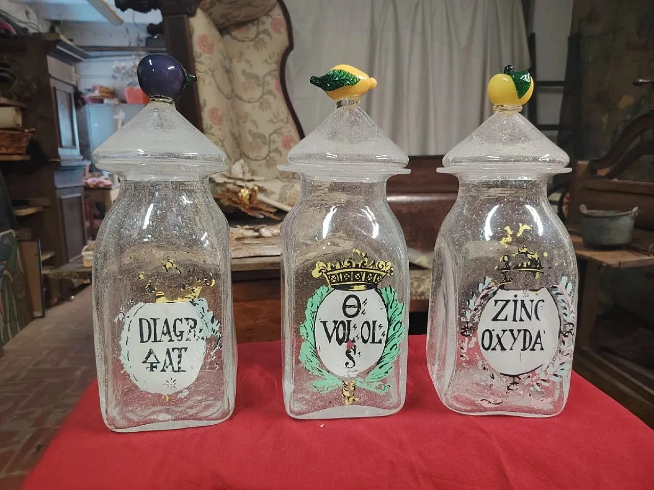 3 Murano blown glass apothecary jars, early 20th century 5