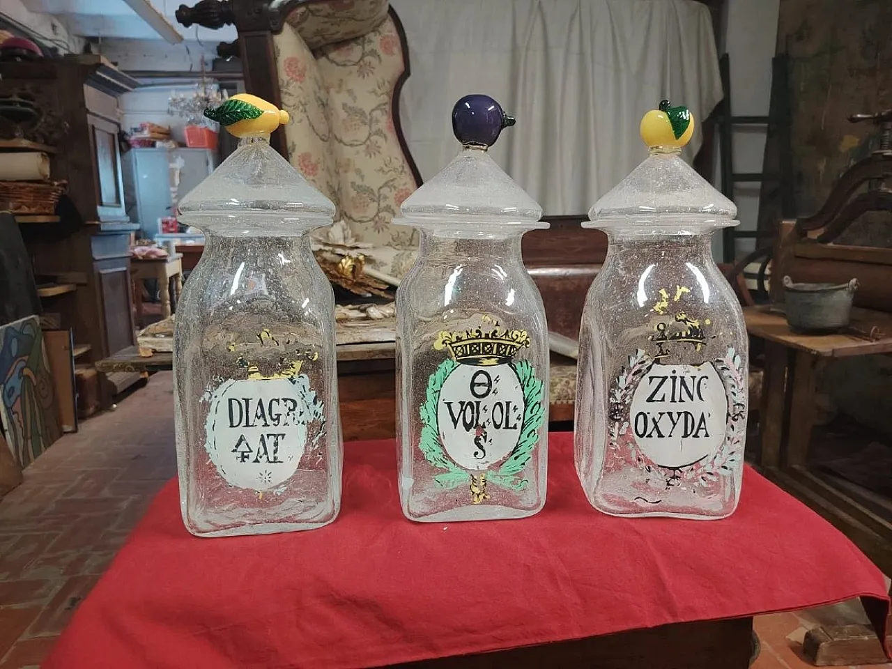 3 Murano blown glass apothecary jars, early 20th century 6