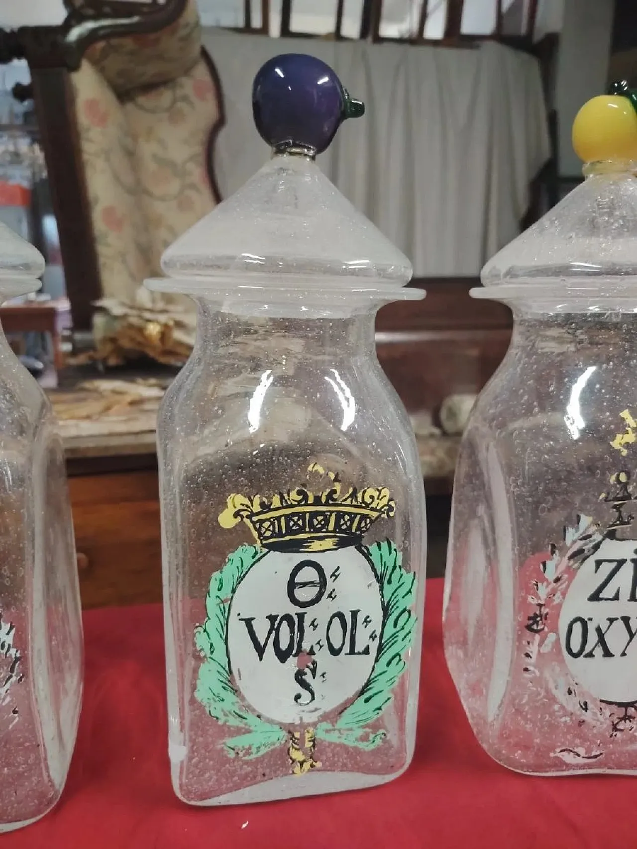 3 Murano blown glass apothecary jars, early 20th century 8