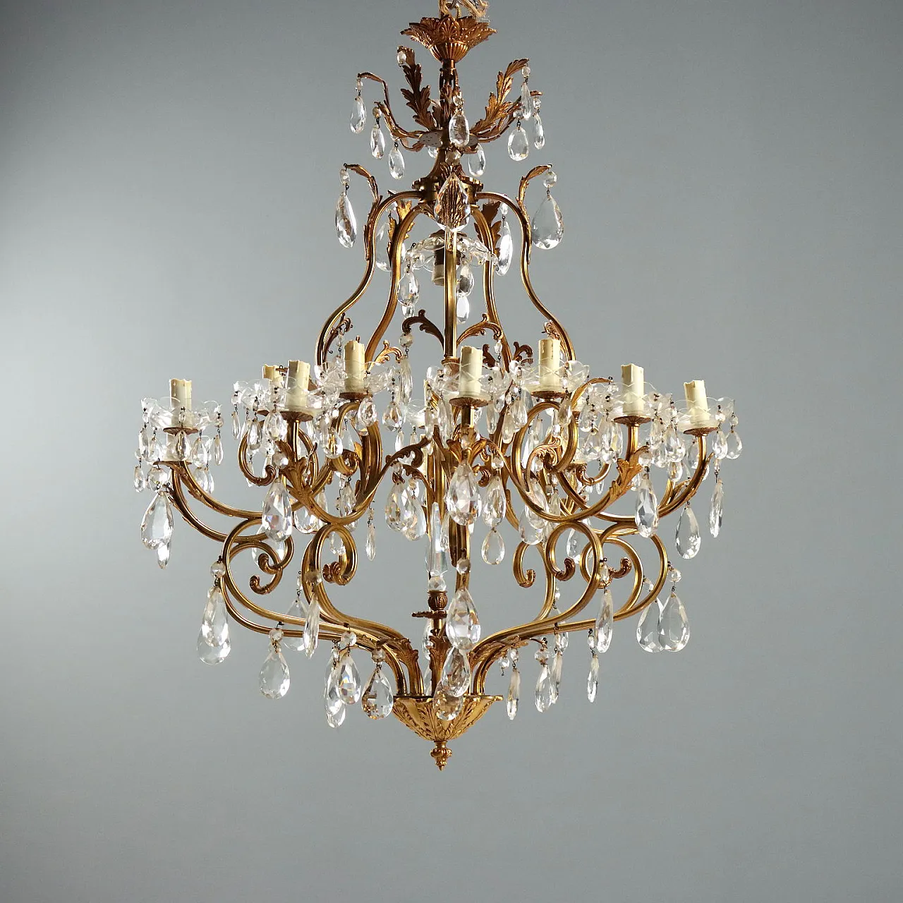 Lampadario in bronzo dorato, '900 1