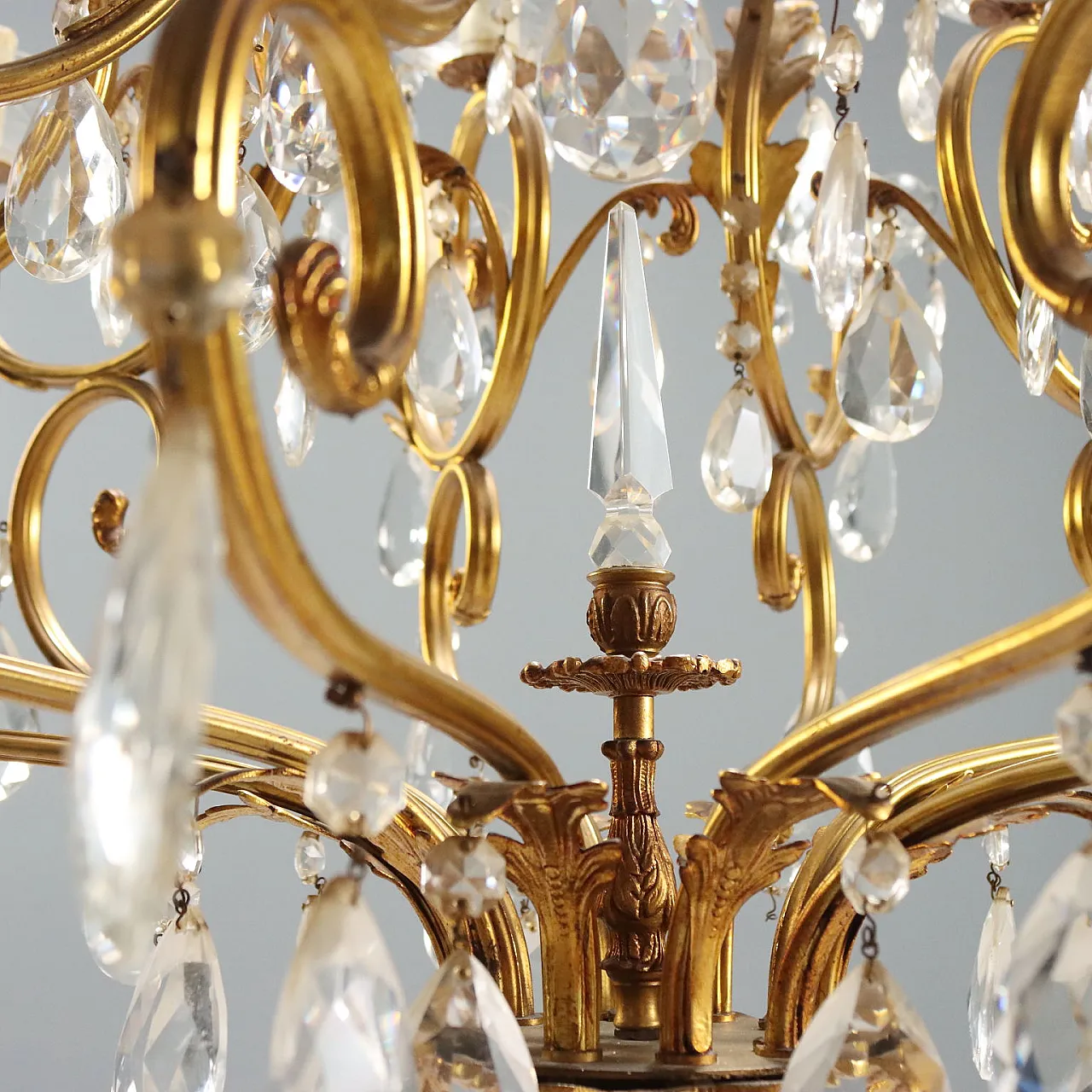 Lampadario in bronzo dorato, '900 10