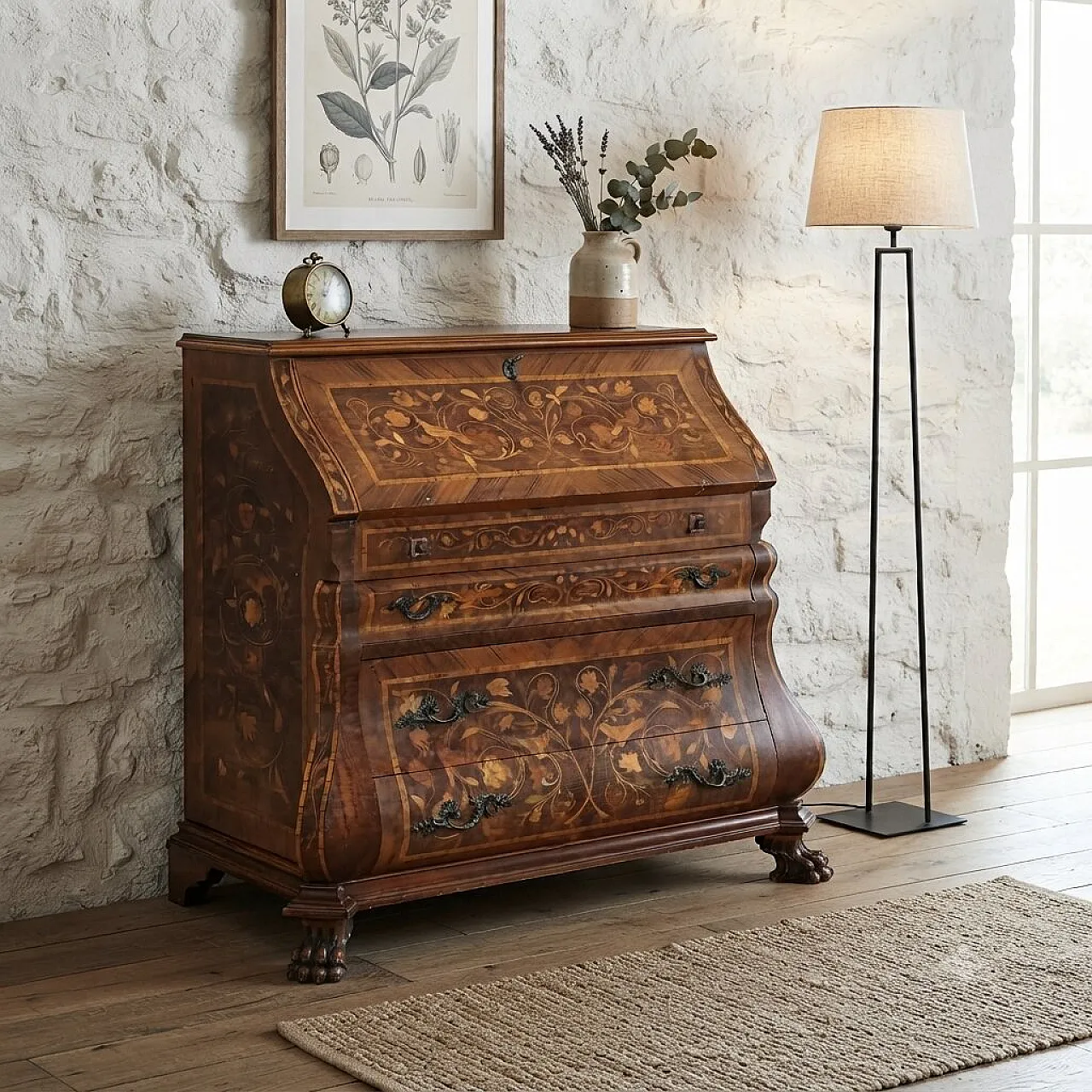 Ribalta olandese in stile con intarsi floreali, '900 2