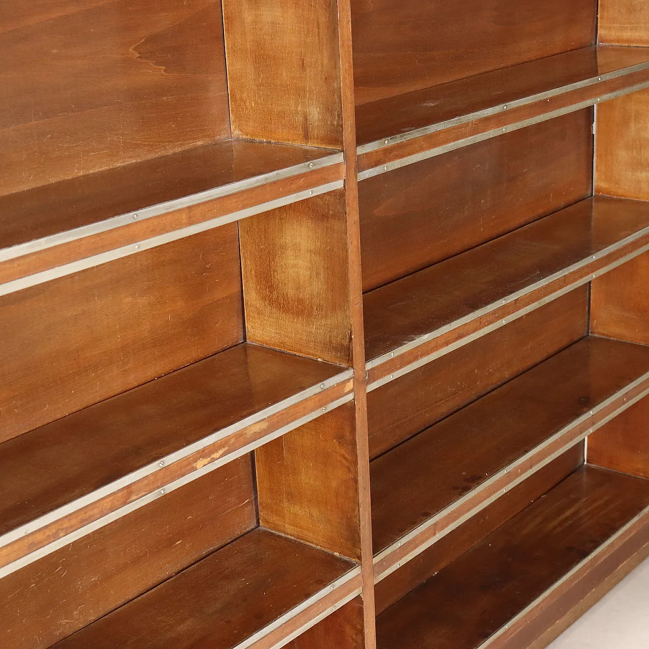 Walnut day bookcase with wire metal profiles, late 20th century 6