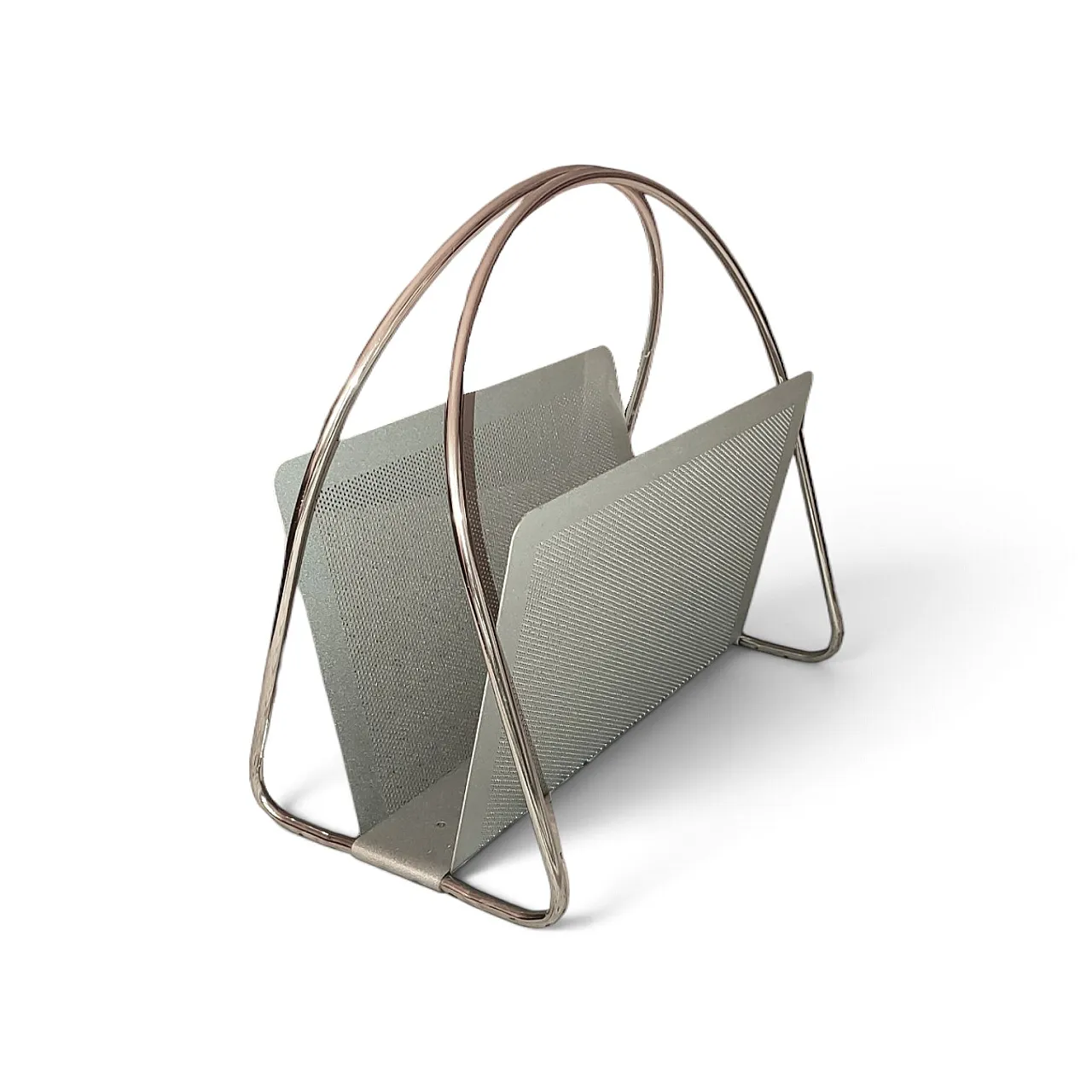 Magazine rack Marius Mascagni in perforated and tubular metal, 1960s 1