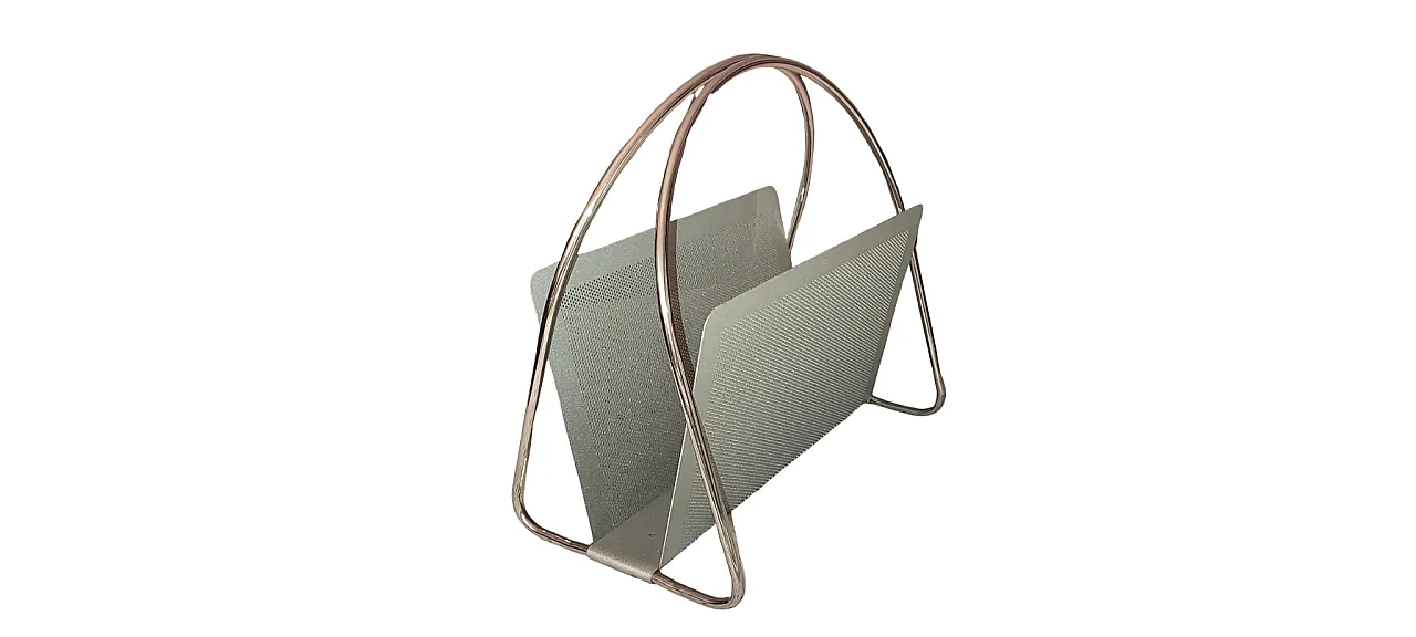 Magazine rack Marius Mascagni in perforated and tubular metal, 1960s 7