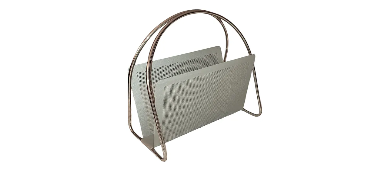 Magazine rack Marius Mascagni in perforated and tubular metal, 1960s 15