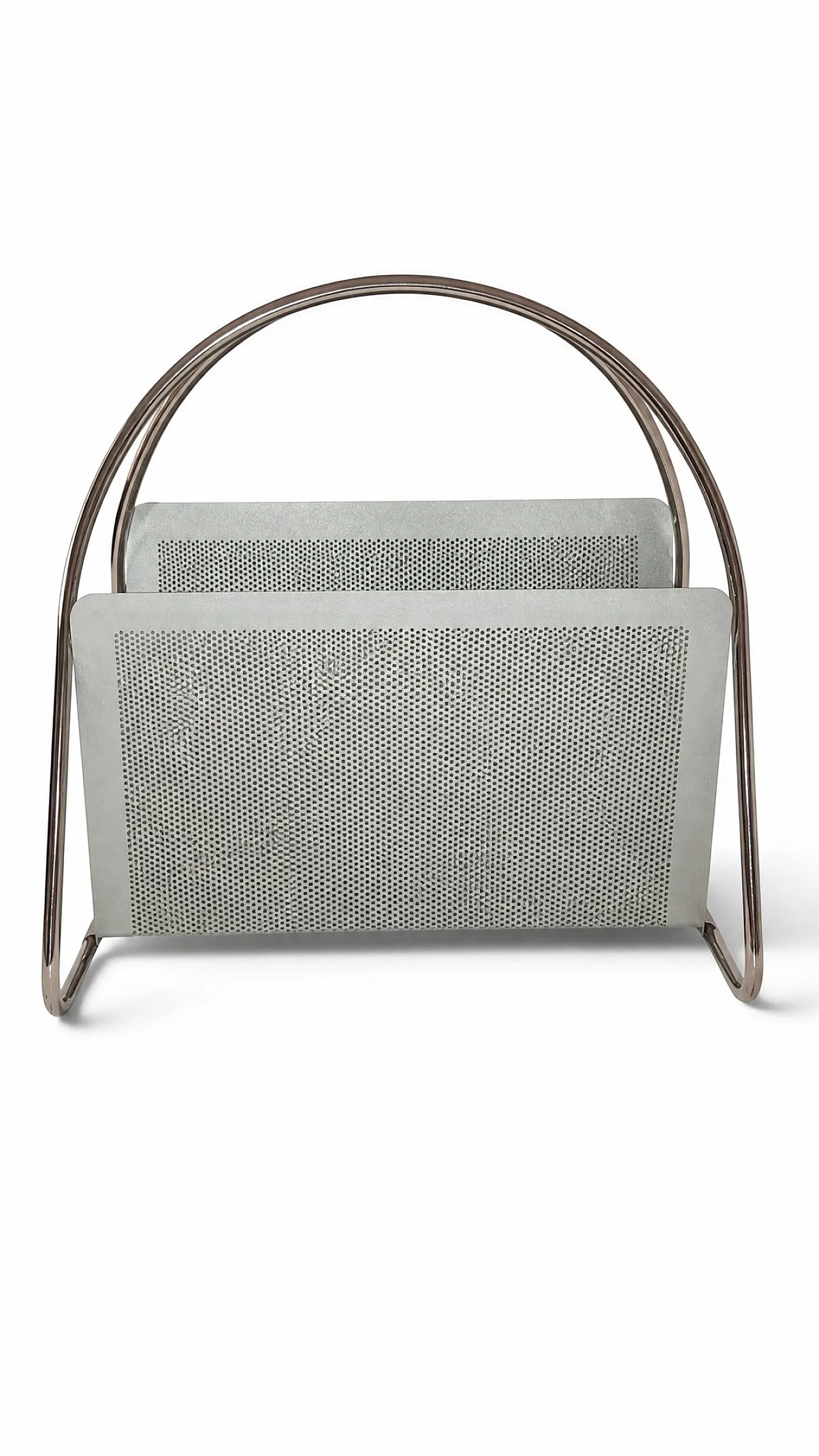 Magazine rack Marius Mascagni in perforated and tubular metal, 1960s 22