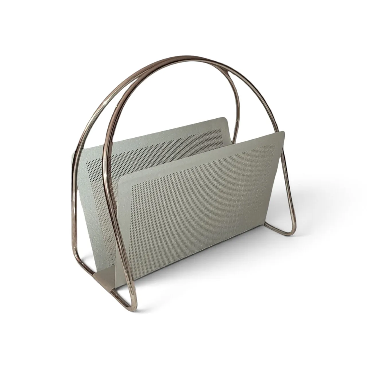 Magazine rack Marius Mascagni in perforated and tubular metal, 1960s 28