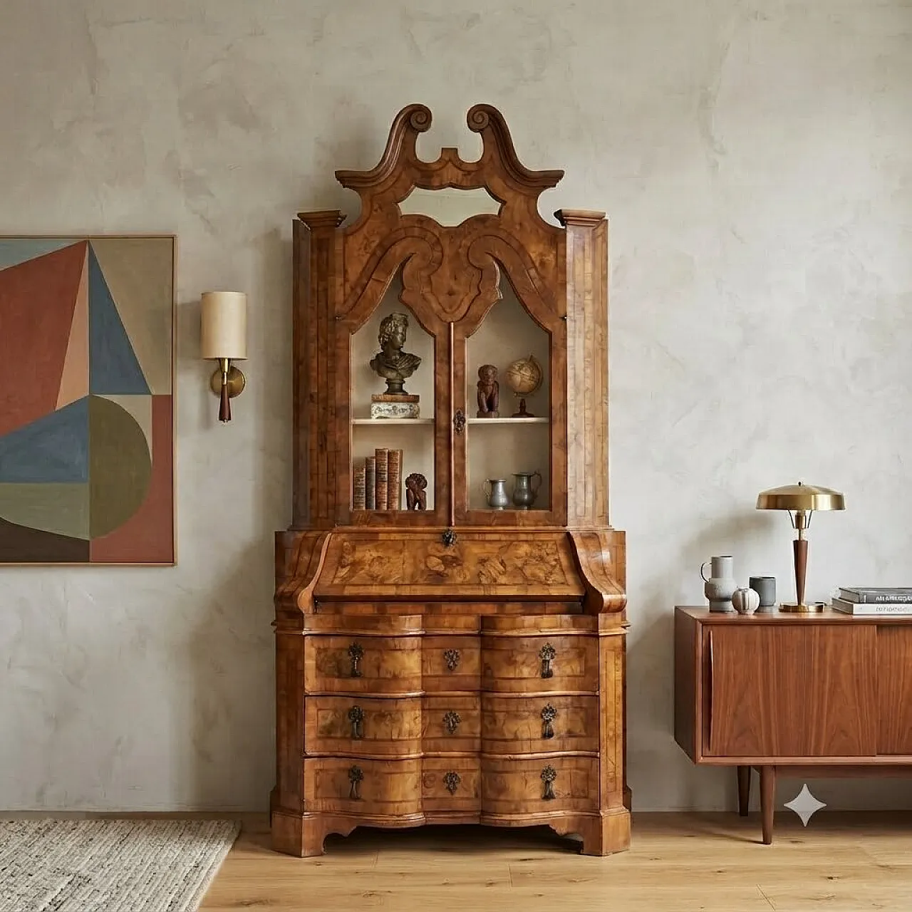 Trumeau in walnut and walnut root, 20th century 2