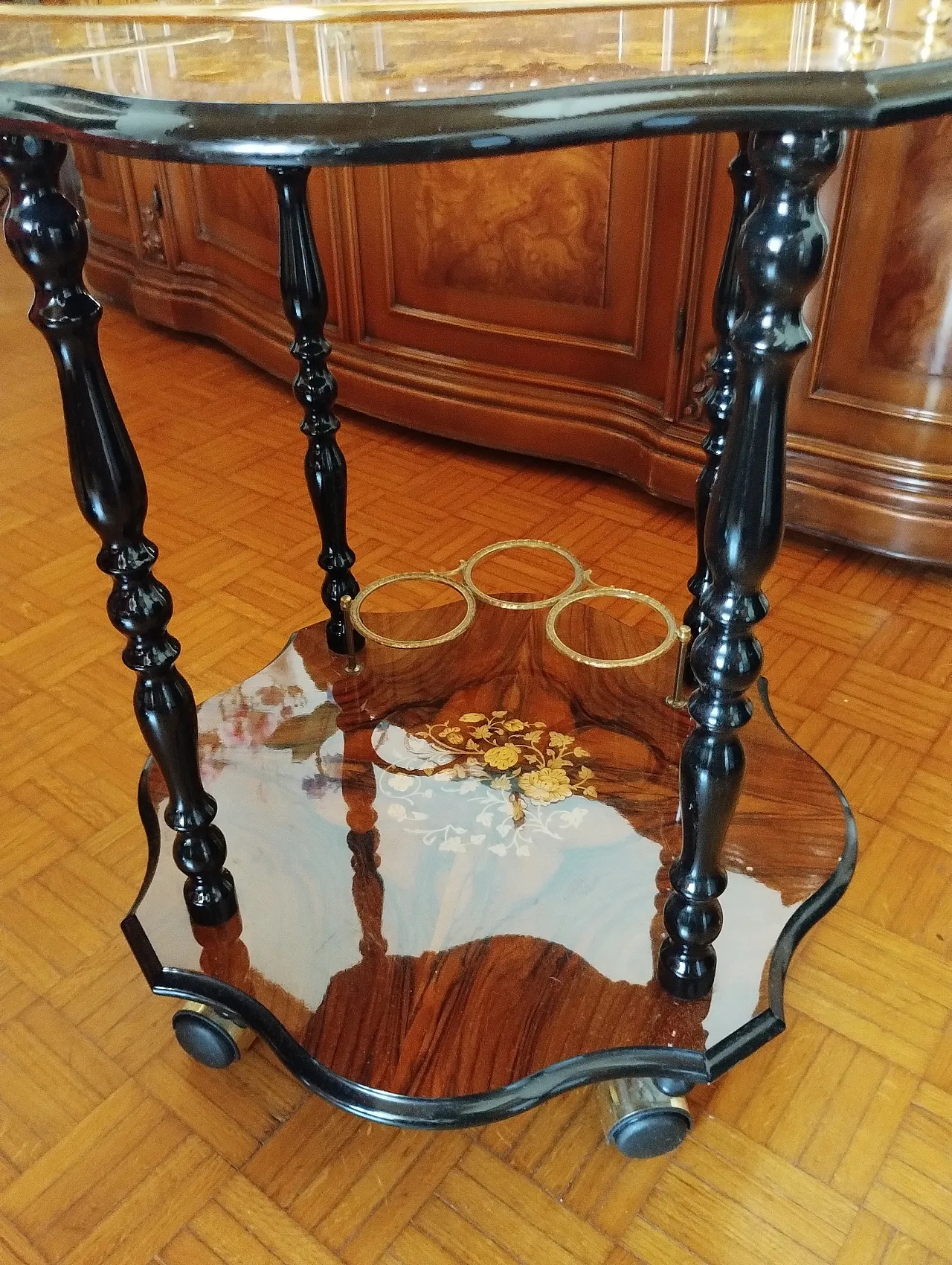Carrello bar con intarsio floreale, anni '50 1