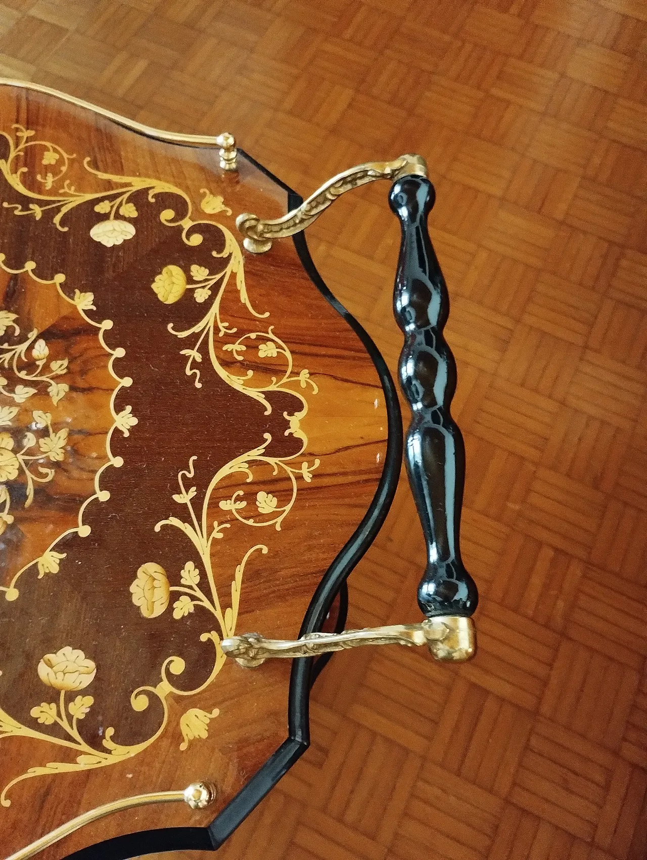 Carrello bar con intarsio floreale, anni '50 2