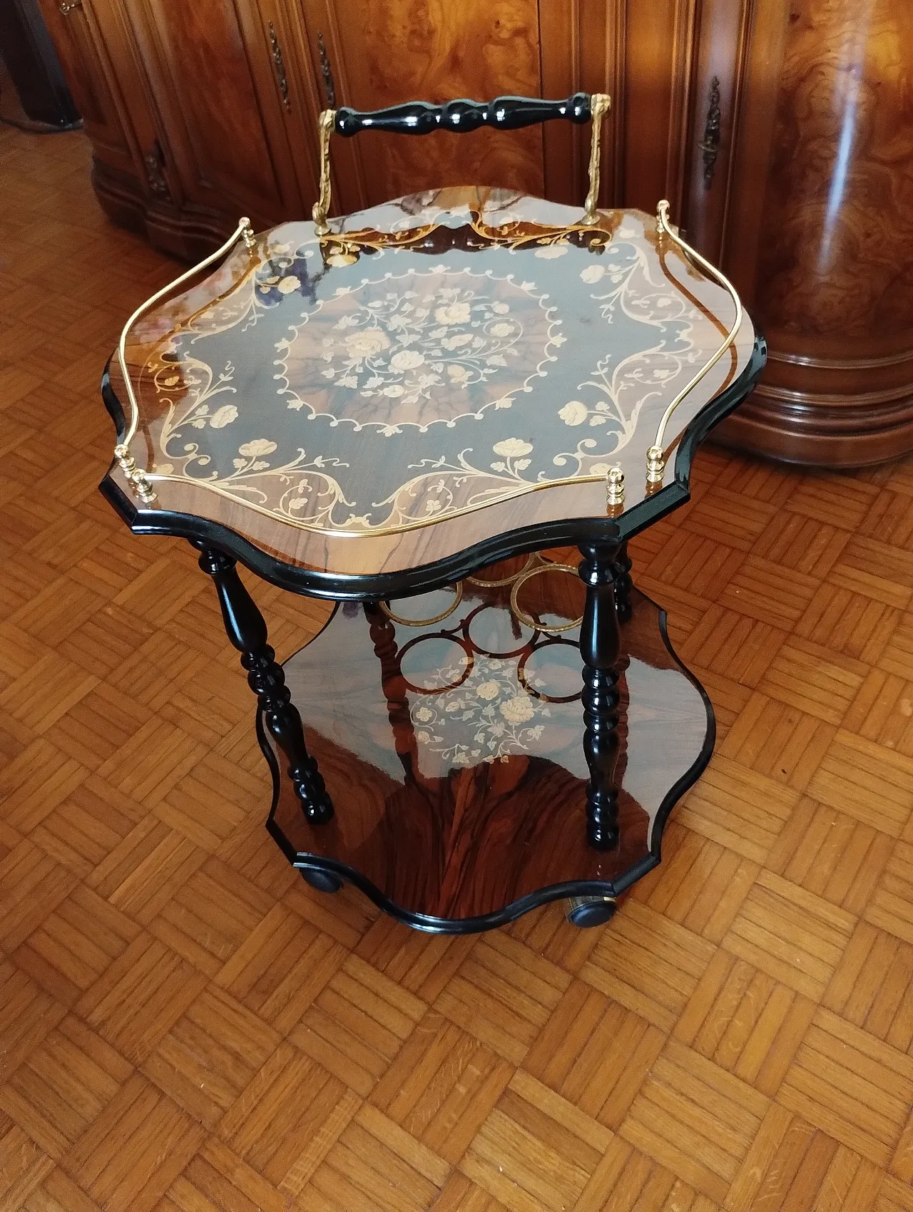 Carrello bar con intarsio floreale, anni '50 4