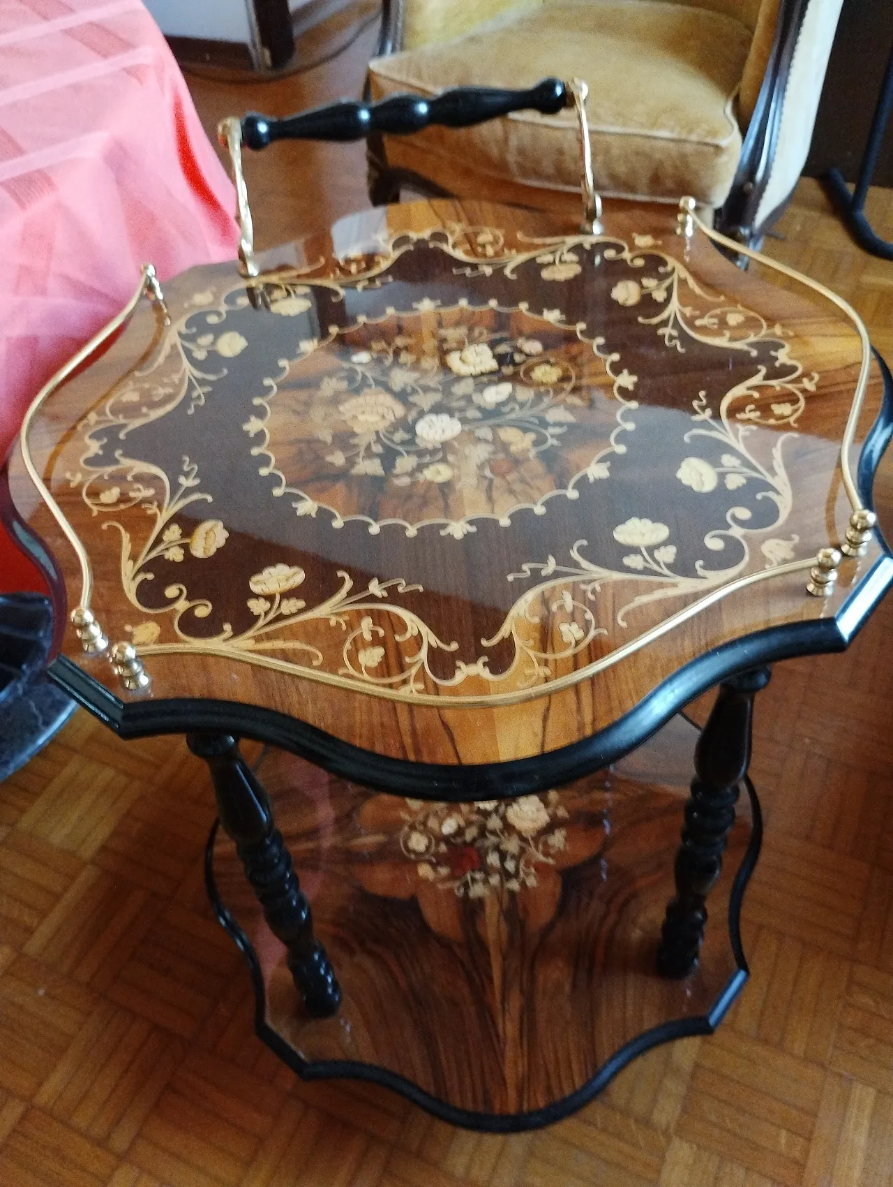 Carrello bar con intarsio floreale, anni '50 6