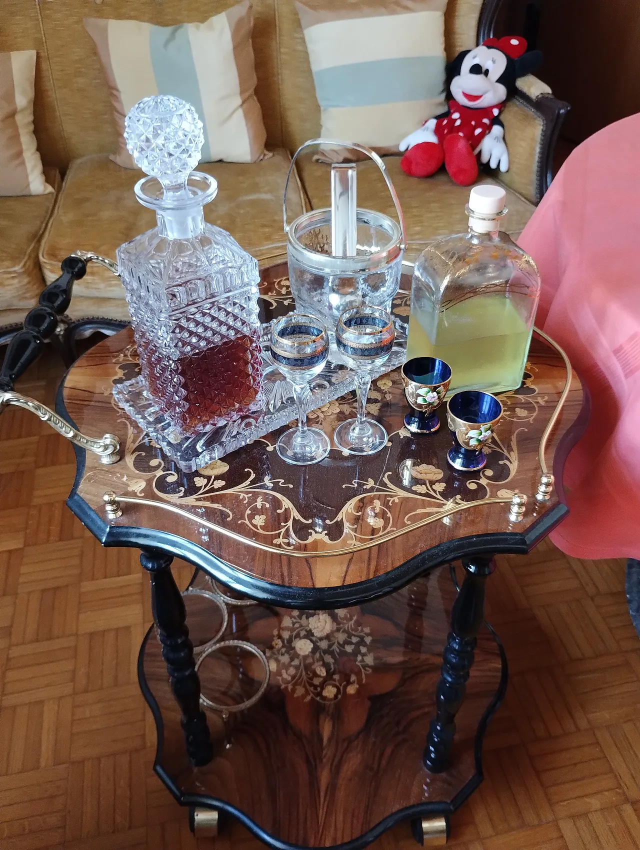 Carrello bar con intarsio floreale, anni '50 7