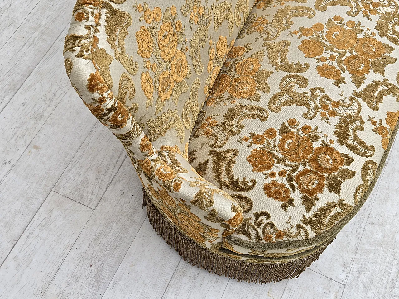 Anni '70, piccolo divano danese a 2 posti, tessuto per arredamento marrone/beige. 3