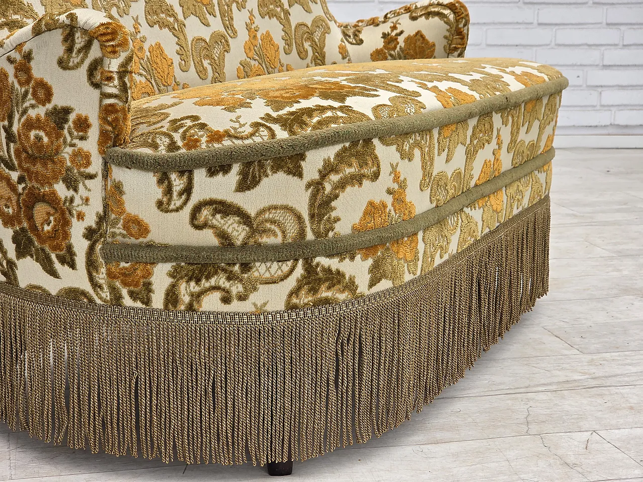 Anni '70, piccolo divano danese a 2 posti, tessuto per arredamento marrone/beige. 6
