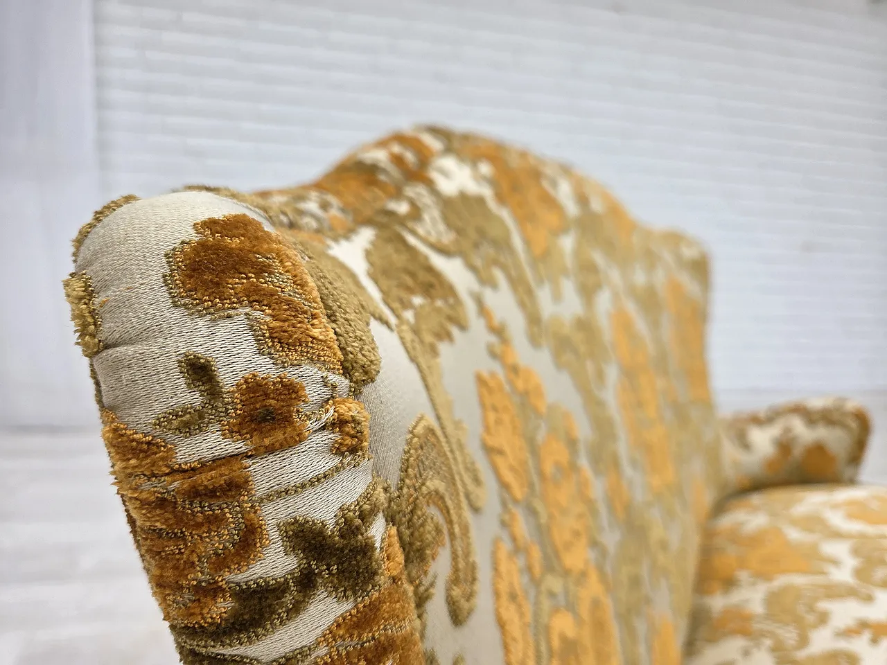 Anni '70, piccolo divano danese a 2 posti, tessuto per arredamento marrone/beige. 8
