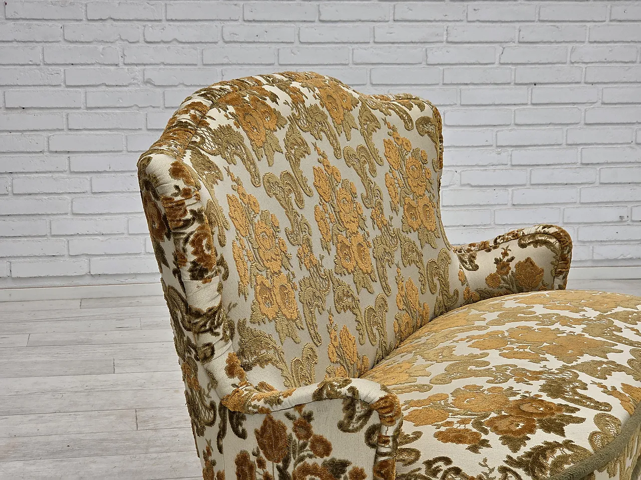 Anni '70, piccolo divano danese a 2 posti, tessuto per arredamento marrone/beige. 9