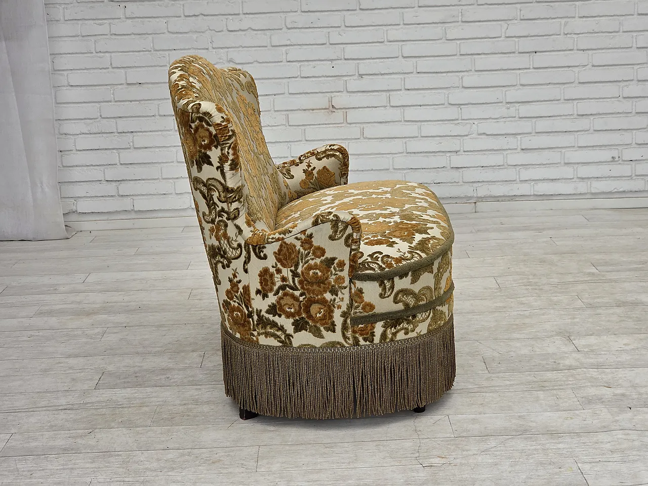Anni '70, piccolo divano danese a 2 posti, tessuto per arredamento marrone/beige. 10