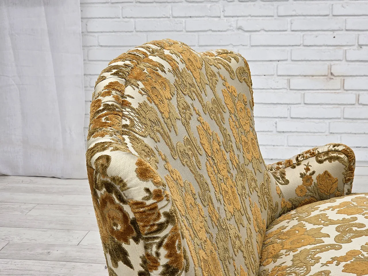 Anni '70, piccolo divano danese a 2 posti, tessuto per arredamento marrone/beige. 11
