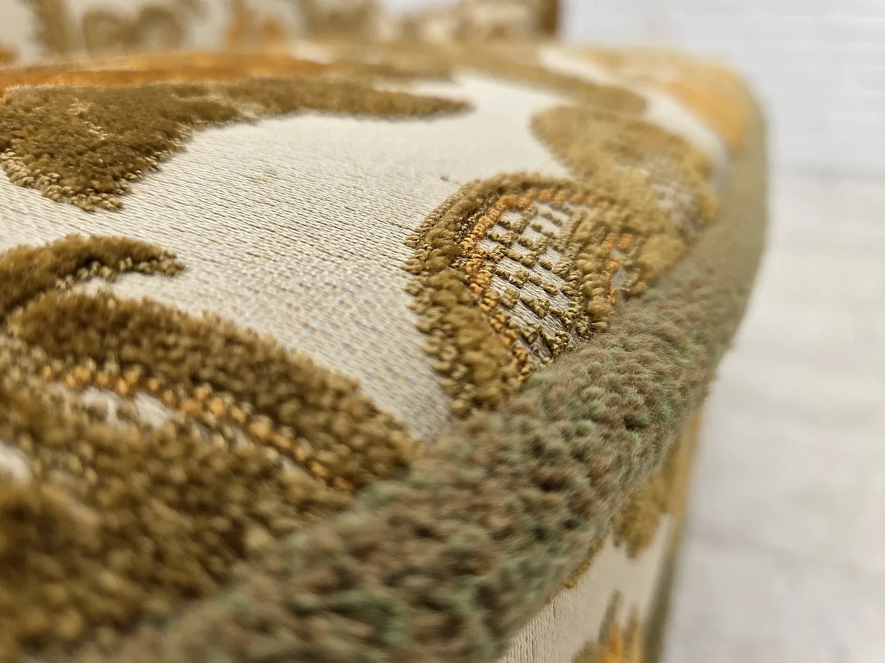 Anni '70, piccolo divano danese a 2 posti, tessuto per arredamento marrone/beige. 12