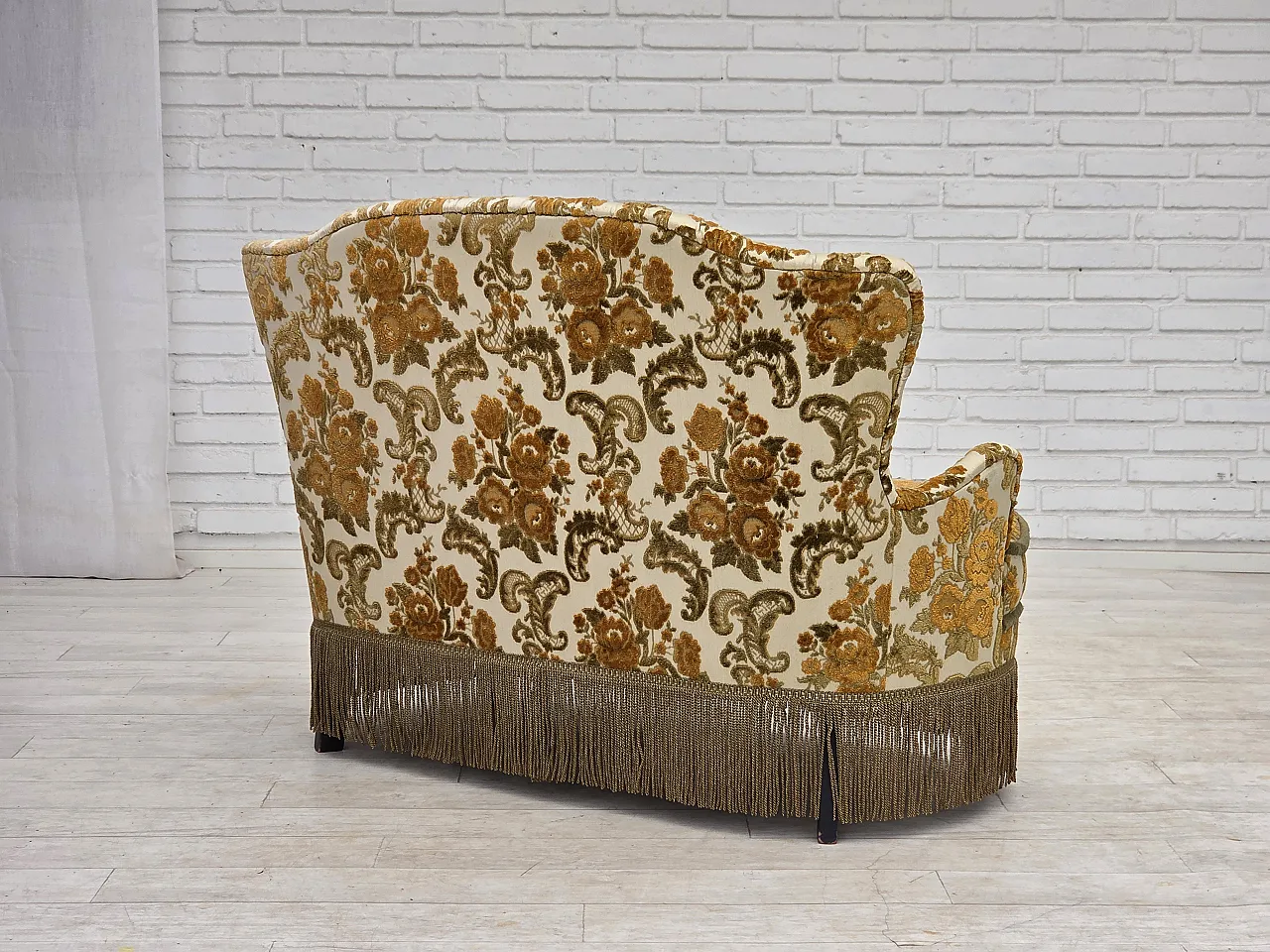 Anni '70, piccolo divano danese a 2 posti, tessuto per arredamento marrone/beige. 13