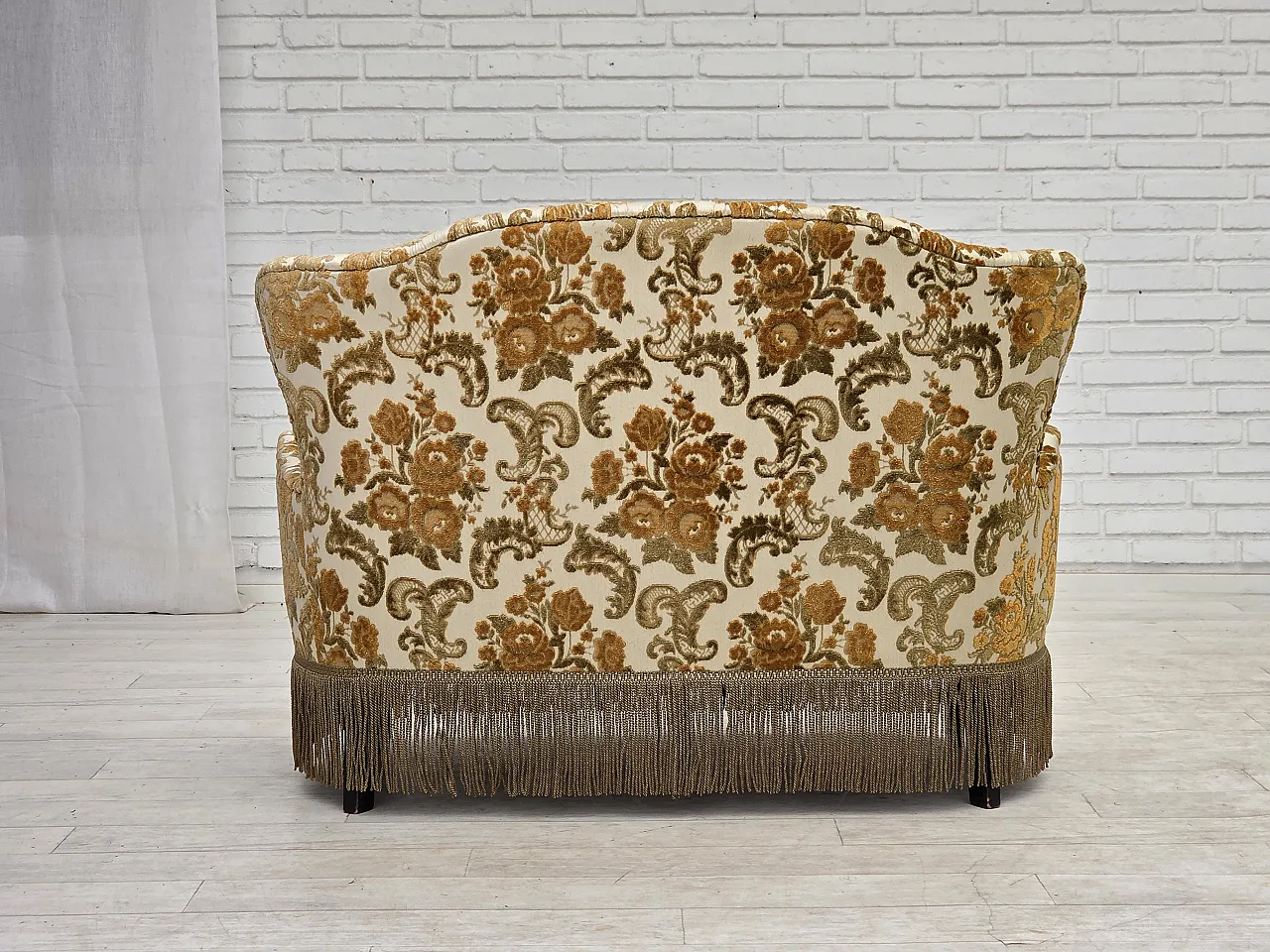 Anni '70, piccolo divano danese a 2 posti, tessuto per arredamento marrone/beige. 14