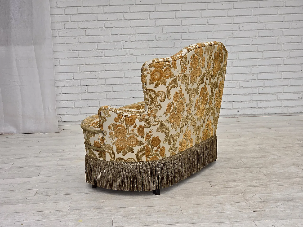 Anni '70, piccolo divano danese a 2 posti, tessuto per arredamento marrone/beige. 15