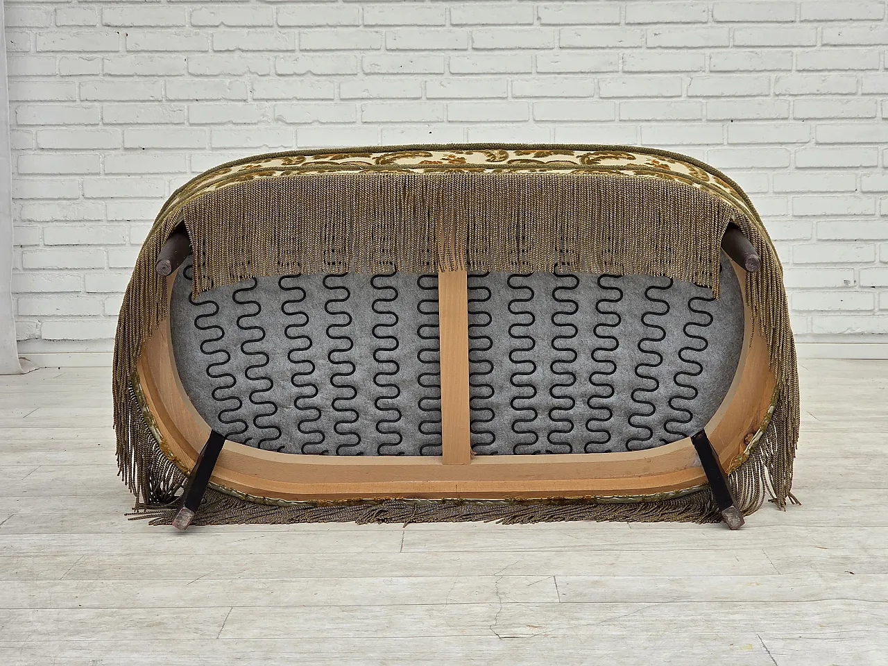 Anni '70, piccolo divano danese a 2 posti, tessuto per arredamento marrone/beige. 18