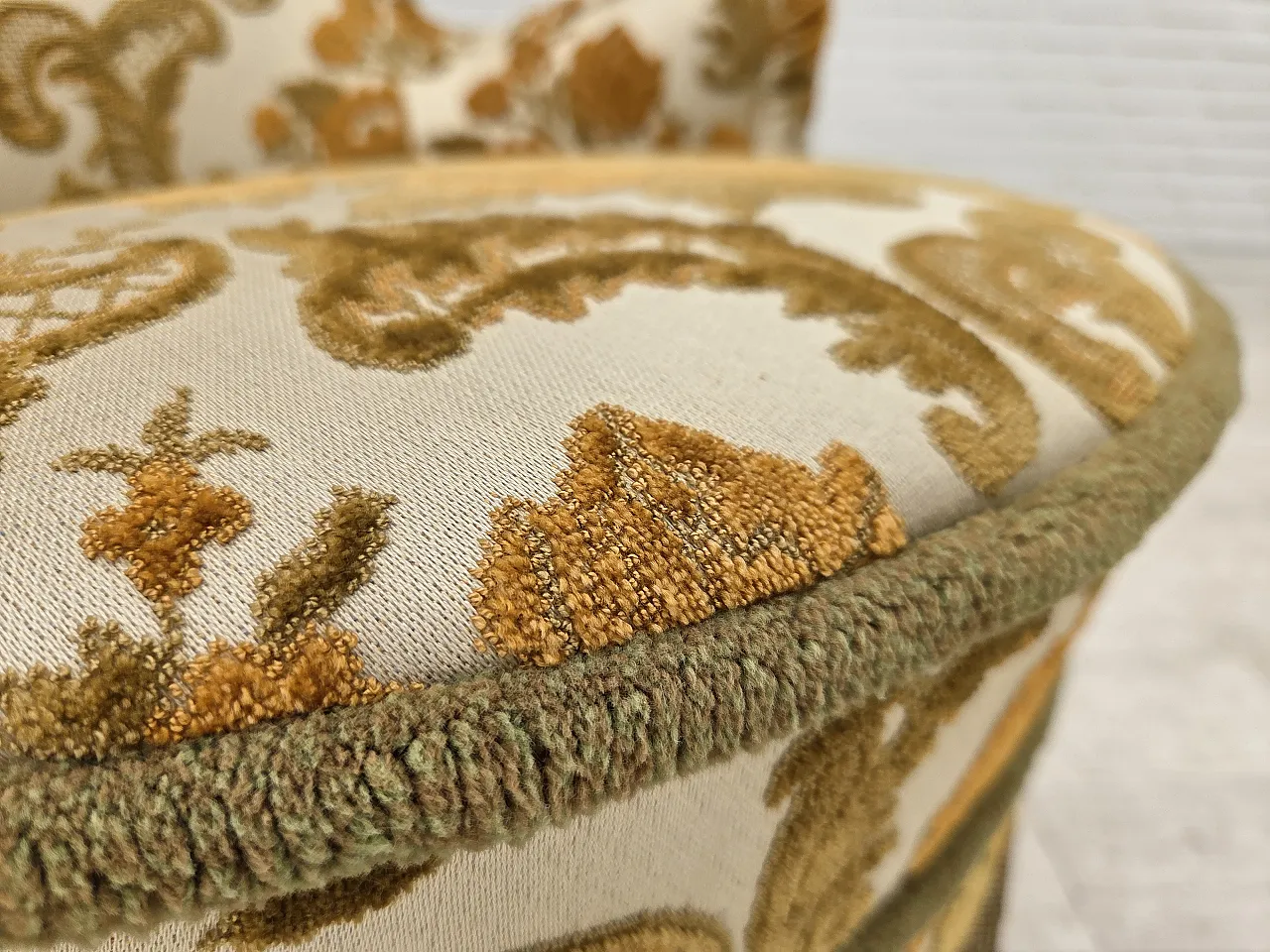 Anni '70, coppia di 2 poltroncine danesi, tessuto d'arredo marrone/beige. 5