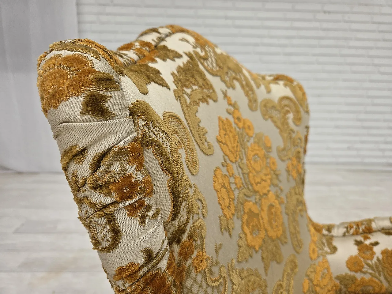 Anni '70, coppia di 2 poltroncine danesi, tessuto d'arredo marrone/beige. 7