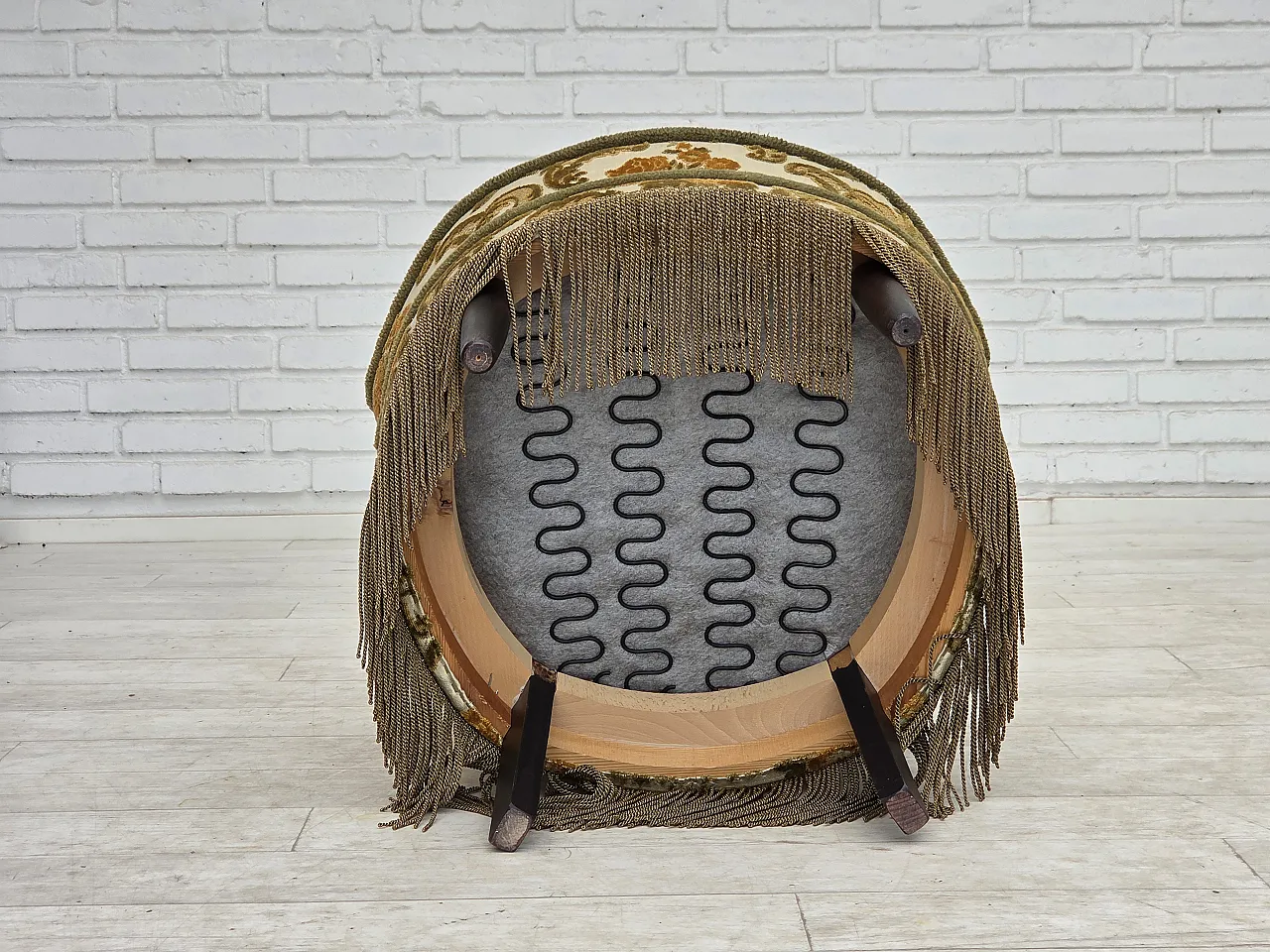 Anni '70, coppia di 2 poltroncine danesi, tessuto d'arredo marrone/beige. 18
