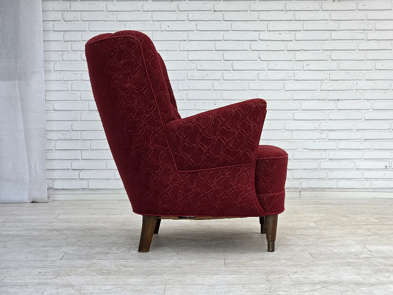 Anni '60, poltrona danese, tessuto originale d'arredo rosso. 10