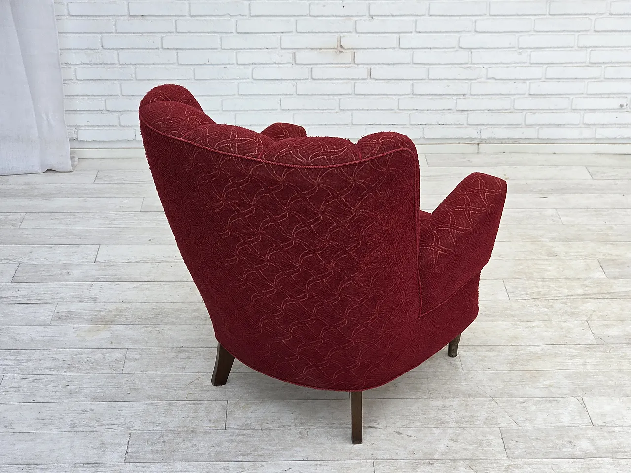 Anni '60, poltrona danese, tessuto originale d'arredo rosso. 12