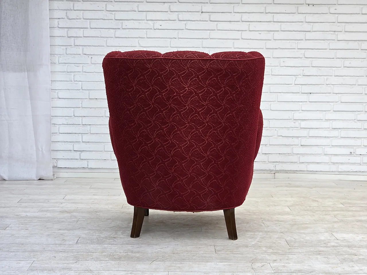 Anni '60, poltrona danese, tessuto originale d'arredo rosso. 13