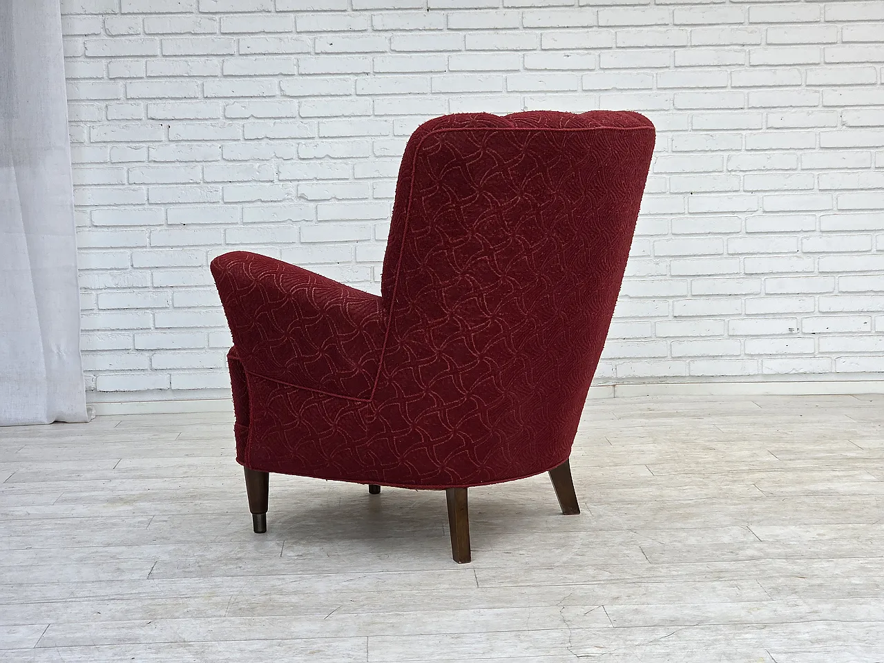 Anni '60, poltrona danese, tessuto originale d'arredo rosso. 14