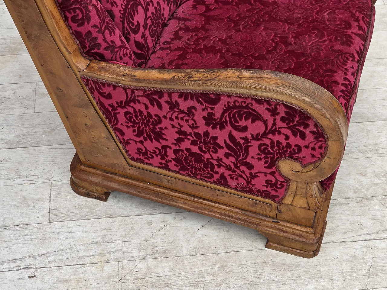 Anni '50, poltrona relax danese, velluto rosso, legno di quercia. 7
