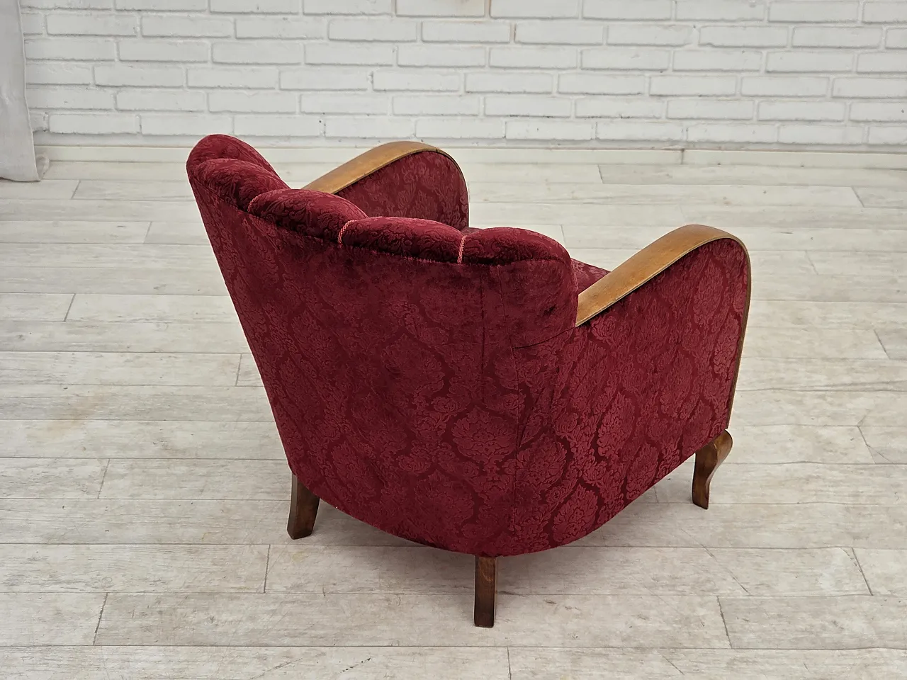 Anni '60, poltrona danese, mobili in velluto rosso ciliegia. 13