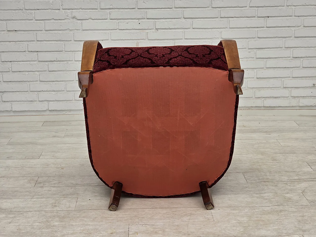 Anni '60, poltrona danese, mobili in velluto rosso ciliegia. 20