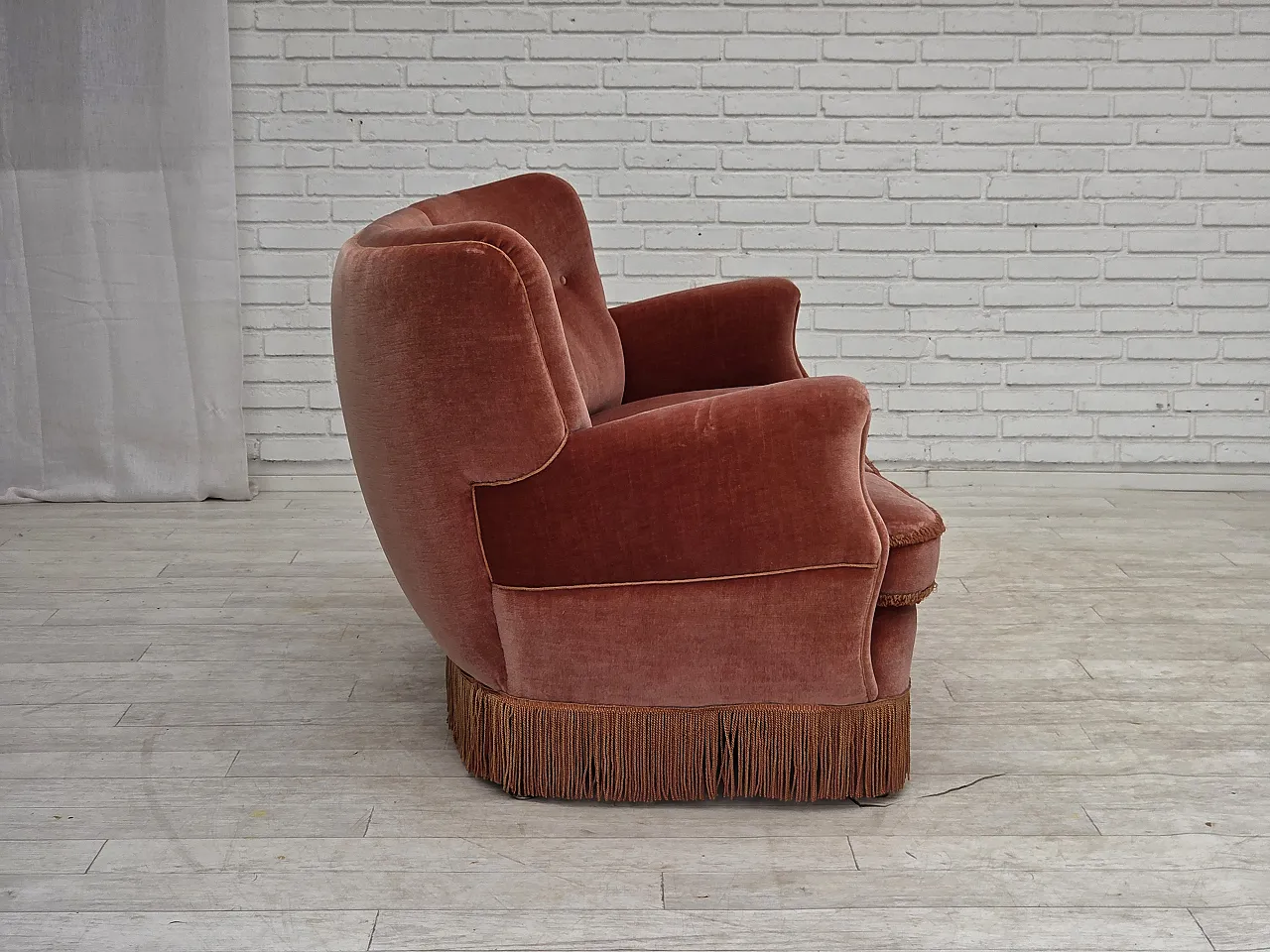 Divano curvo danese a 3 posti, anni '70, mobili in velluto rosa. 10