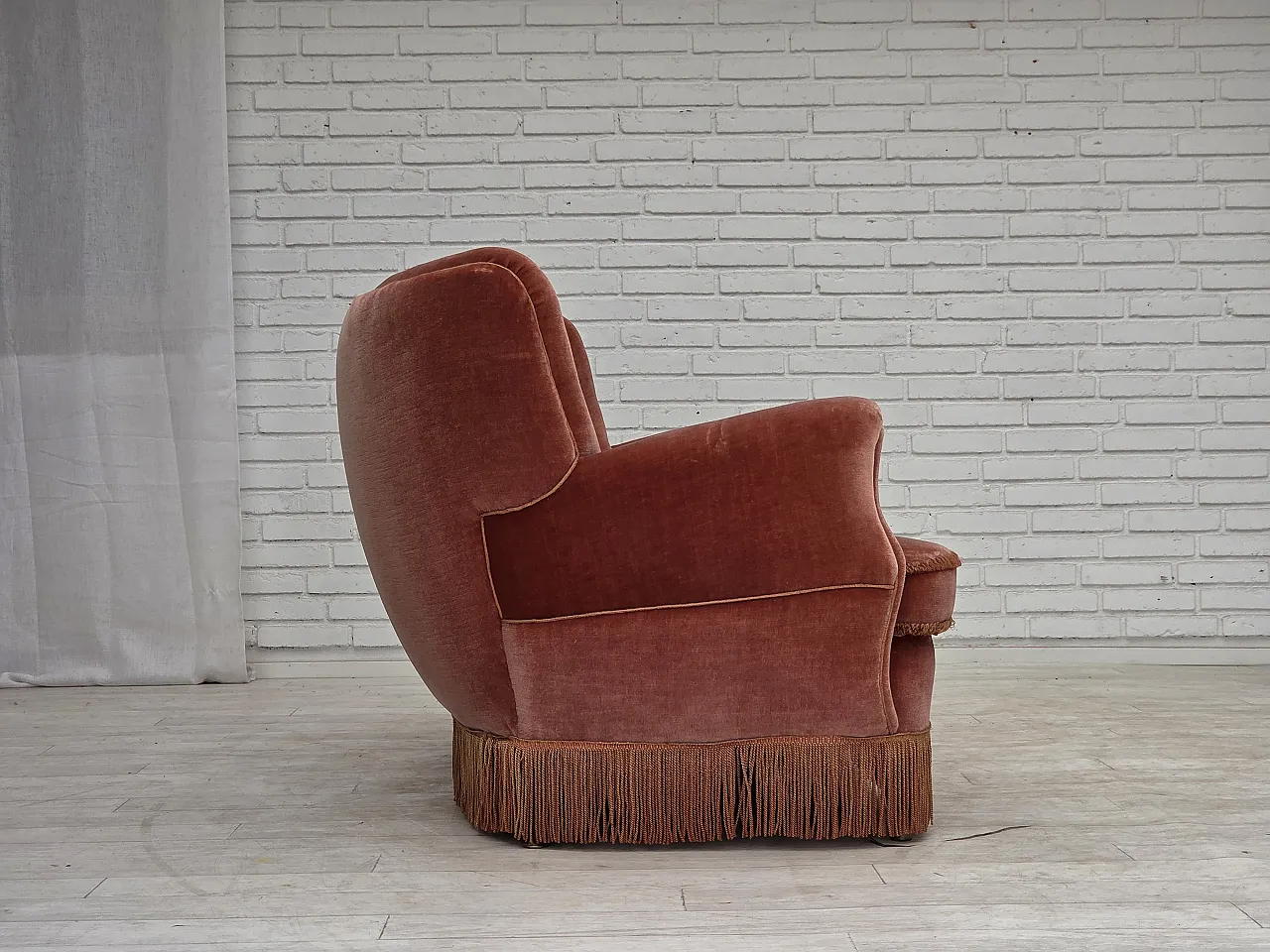 Divano curvo danese a 3 posti, anni '70, mobili in velluto rosa. 11