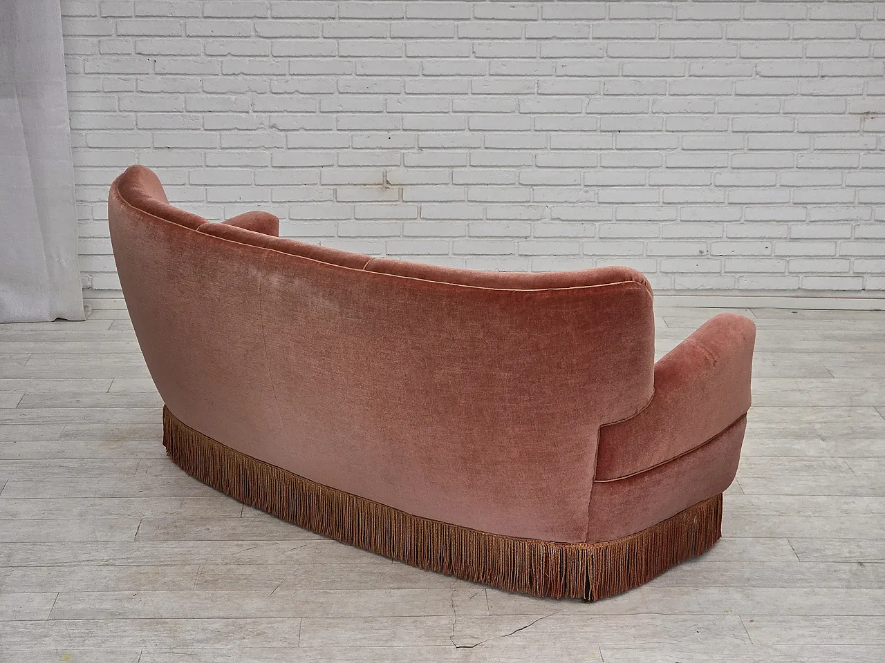 Divano curvo danese a 3 posti, anni '70, mobili in velluto rosa. 14