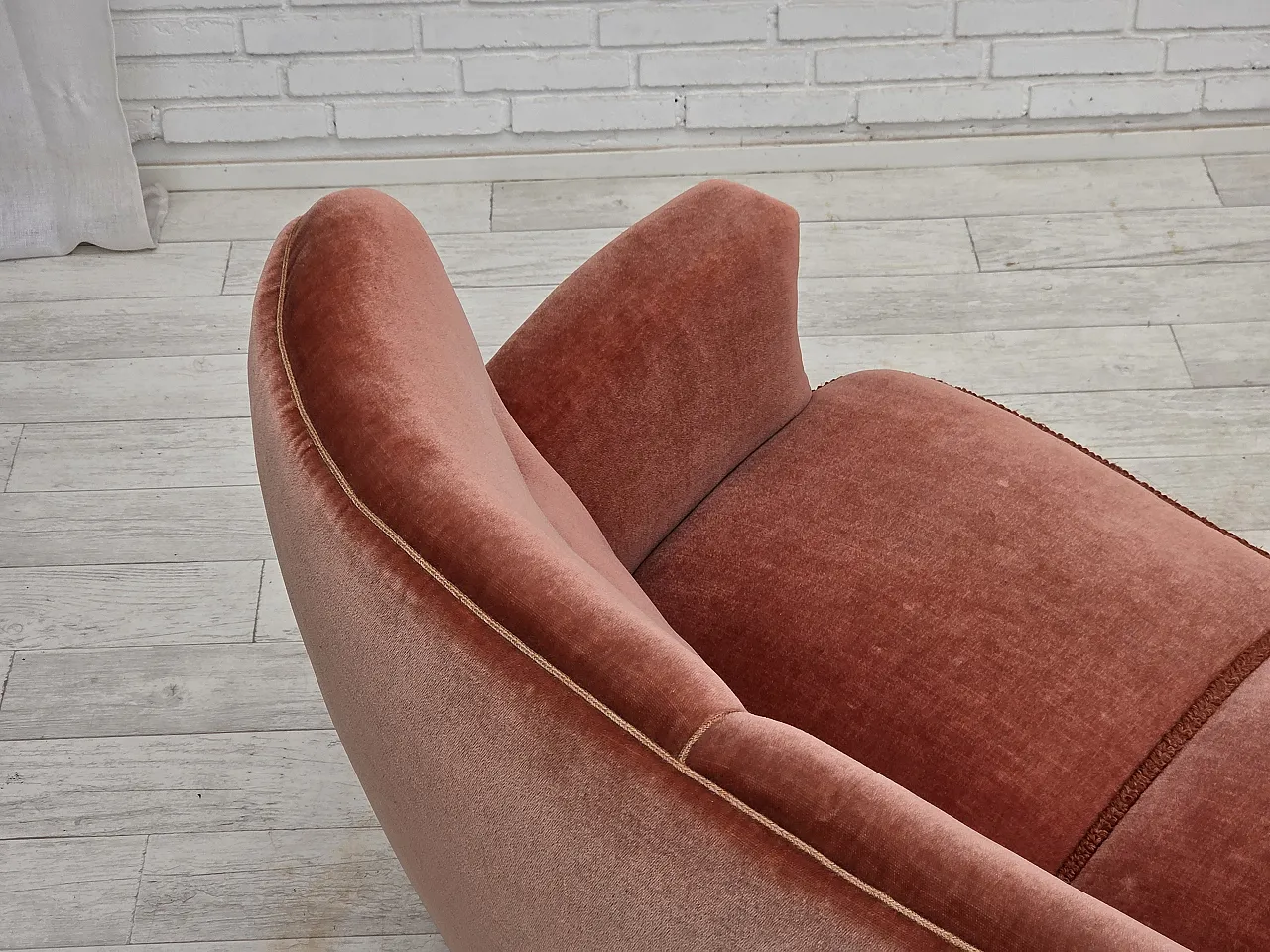 Divano curvo danese a 3 posti, anni '70, mobili in velluto rosa. 16